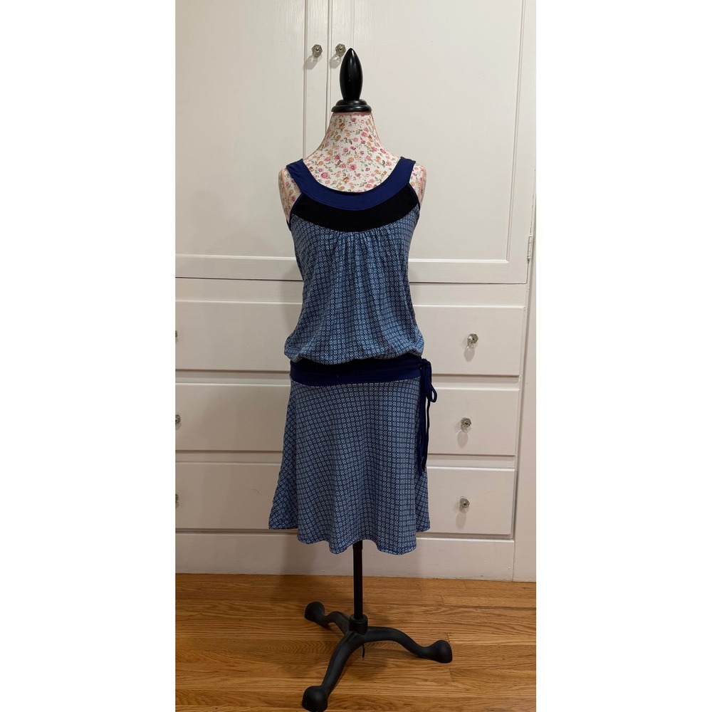 LILALILOU Blue Geometric Print Sleeveless Tie‎ Waist Dress Women's